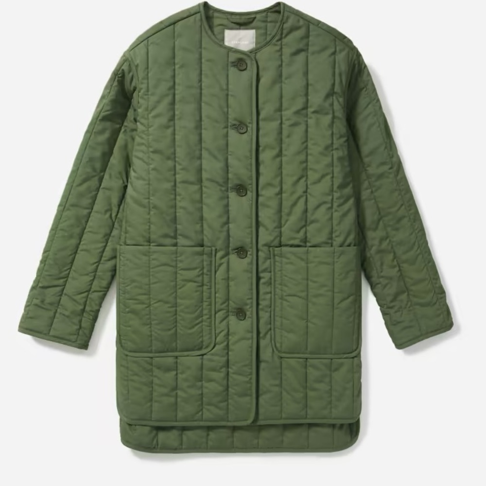 Everlane Quilted Cotton Coat Green